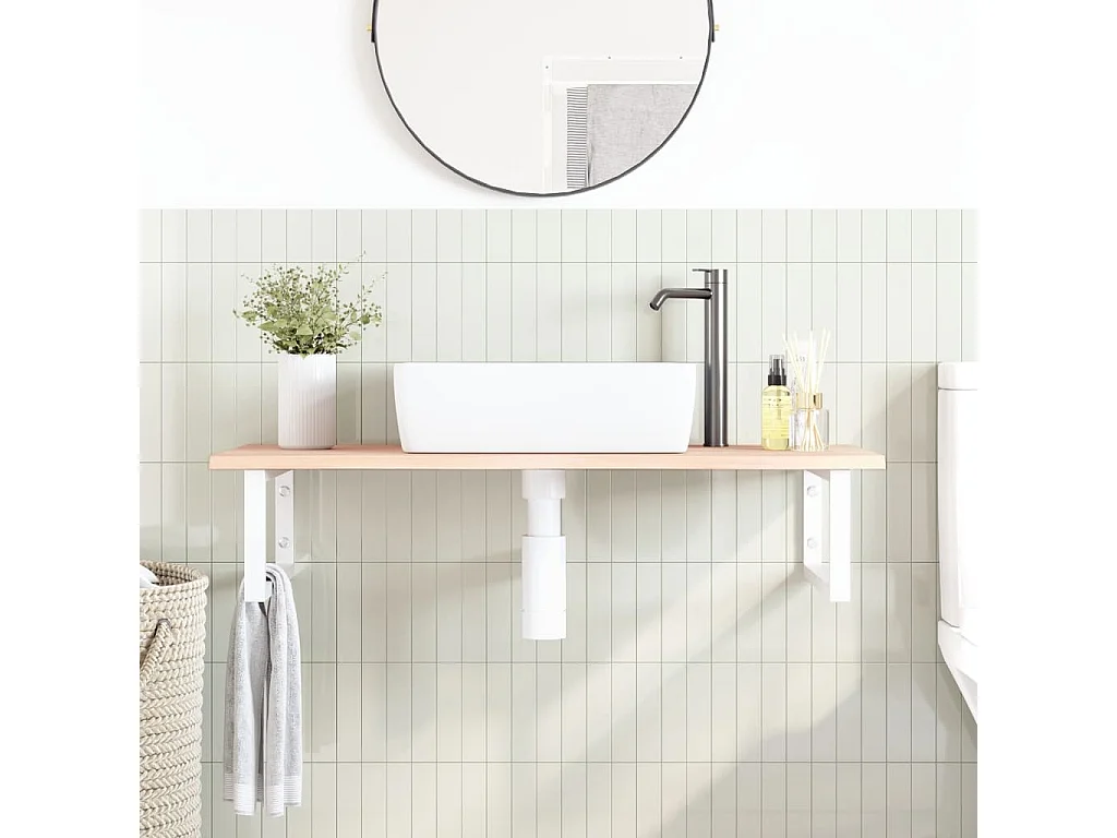 Estante de lavabo de pared de acero y madera maciza de roble ES508686
