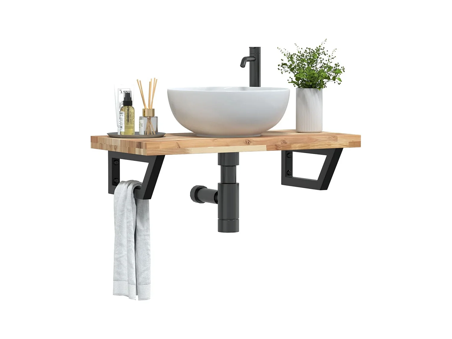 Meuble sous vasque murale acier et bois massif d'acacia FR849274