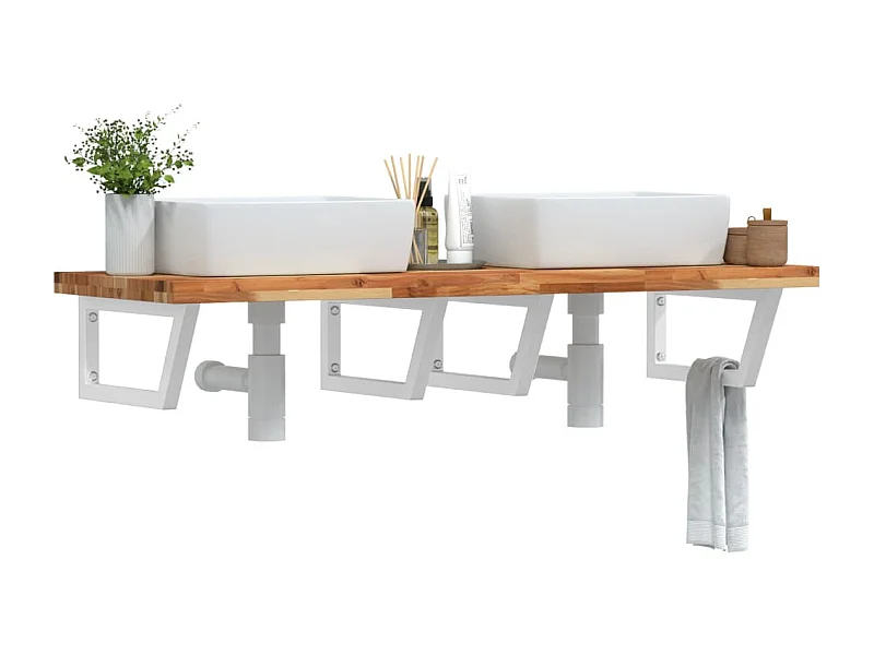 Meuble sous vasque murale acier et bois massif d'acacia FR836974