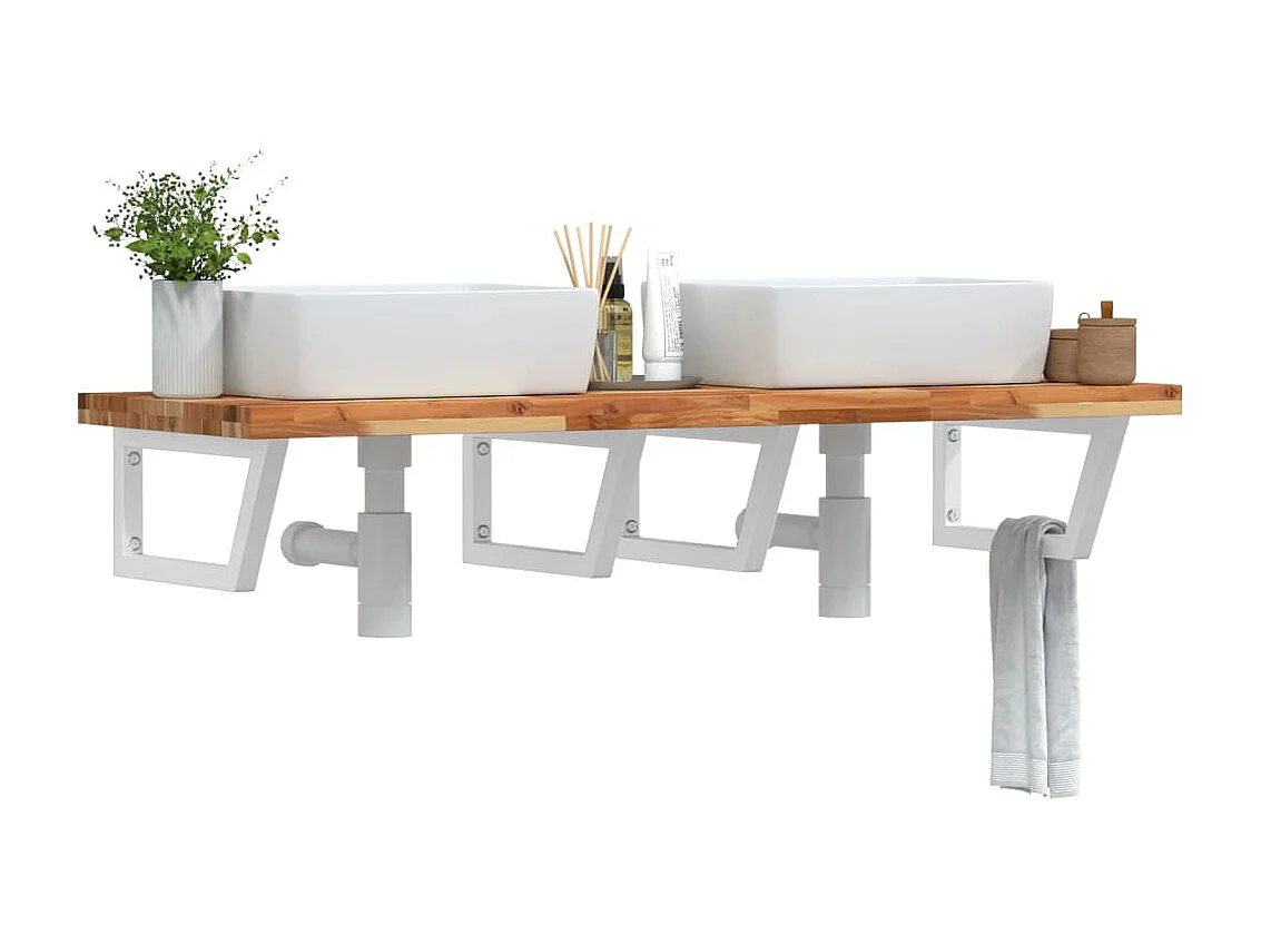 Meuble sous vasque murale acier et bois massif d'acacia FR836974