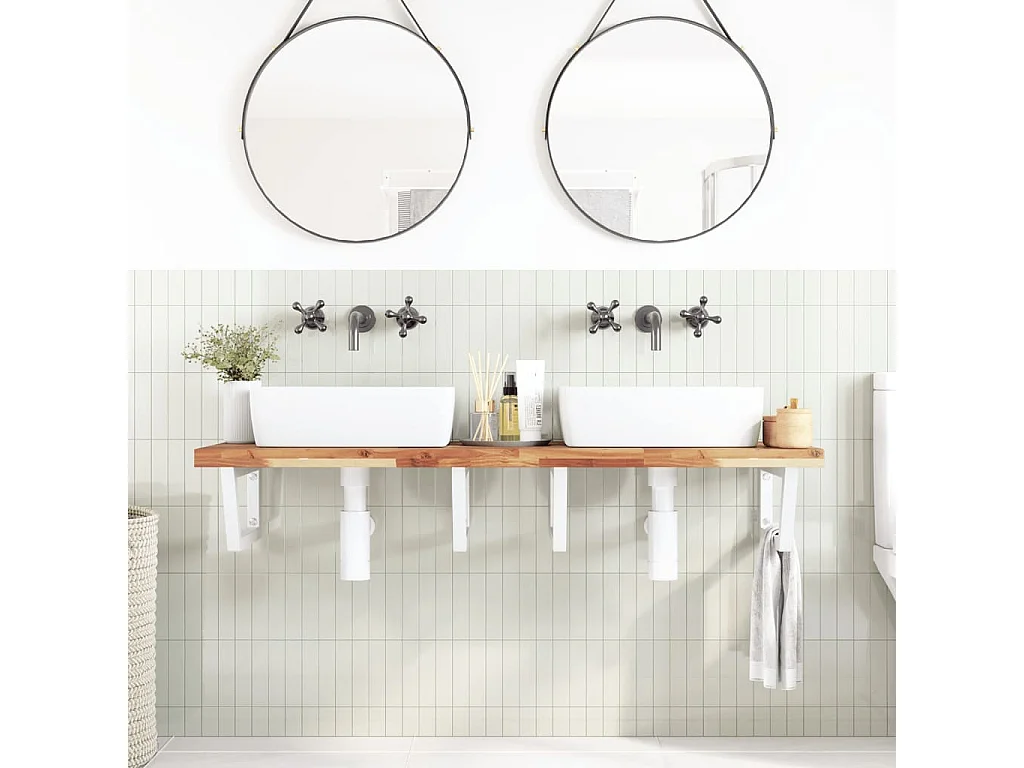 Meuble sous vasque murale acier et bois massif d'acacia FR836974