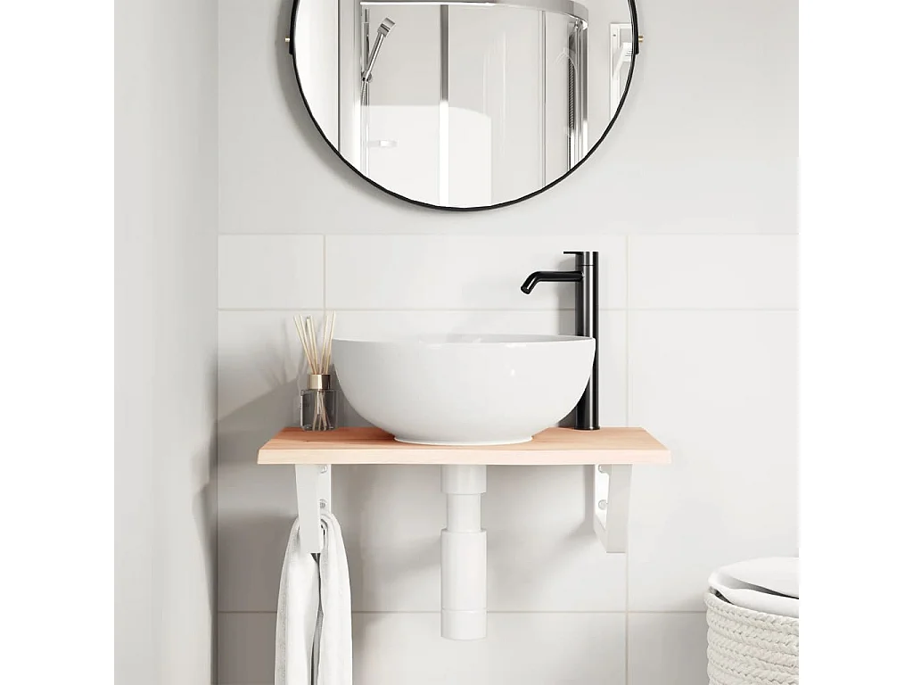 Meuble sous vasque murale acier et bois de chêne massif FR435141