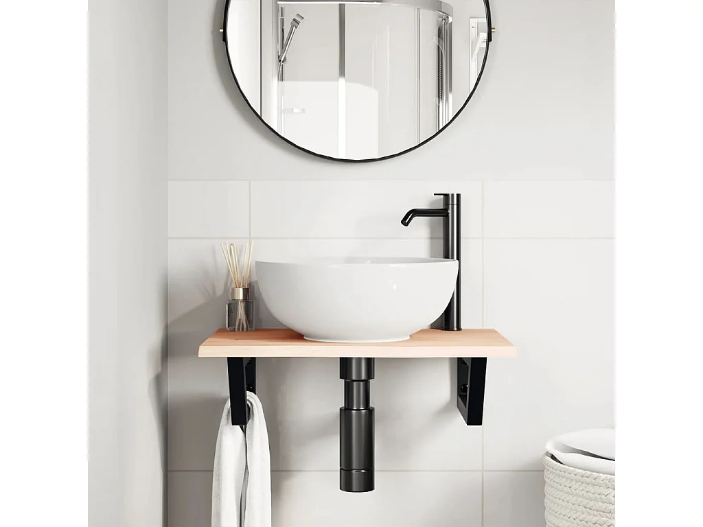 Badkamer wandschap staal en massief eikenhout BE988617