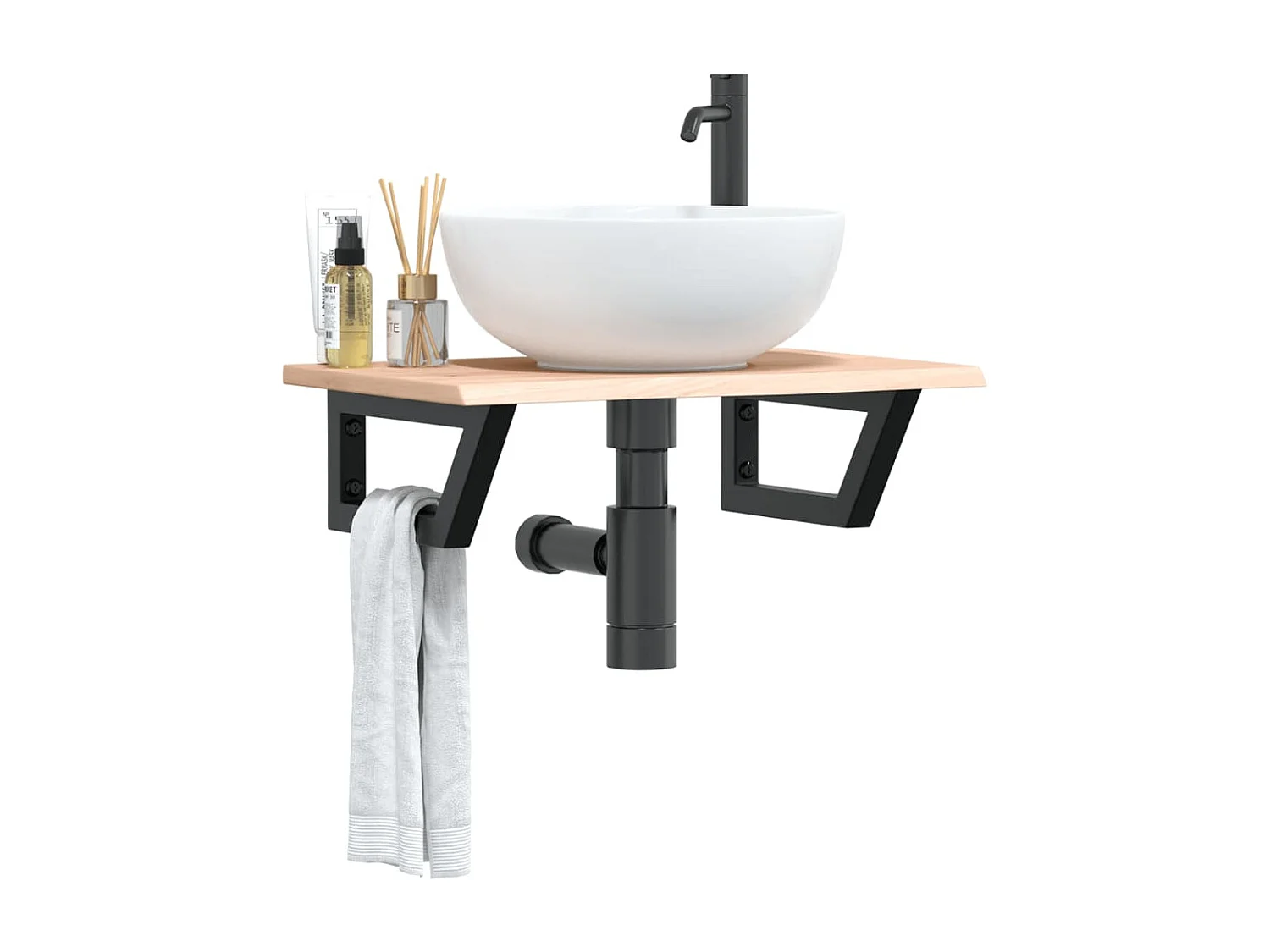 Estante de lavabo de pared de acero y madera maciza de roble ES164523