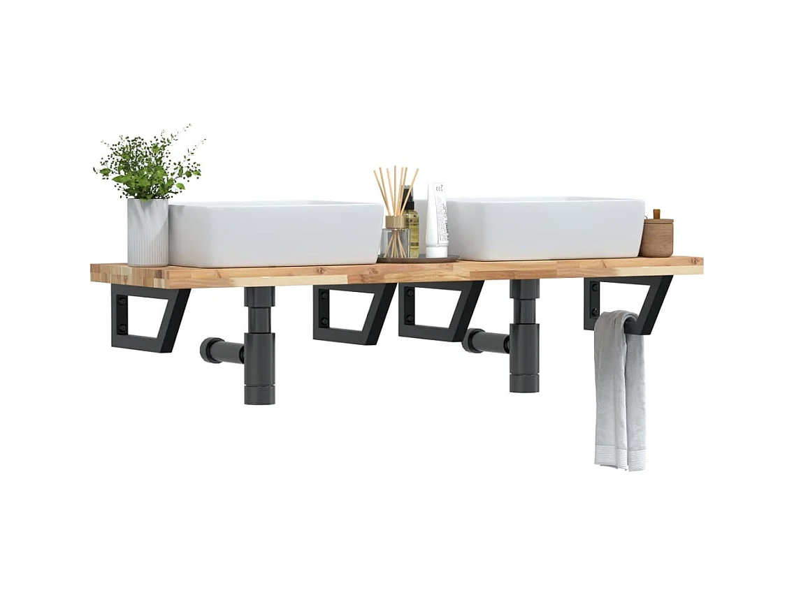 Meuble sous vasque murale acier et bois massif d'acacia FR265913