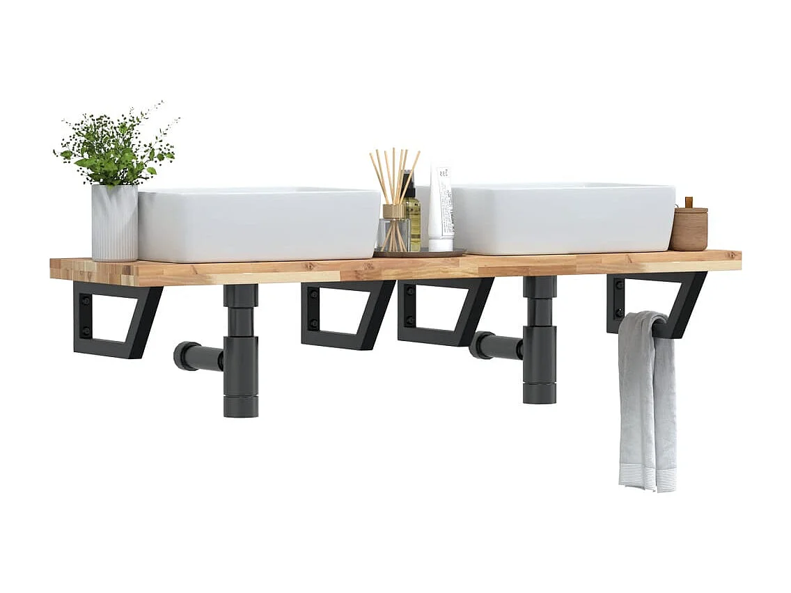 Meuble sous vasque murale acier et bois massif d'acacia FR265913