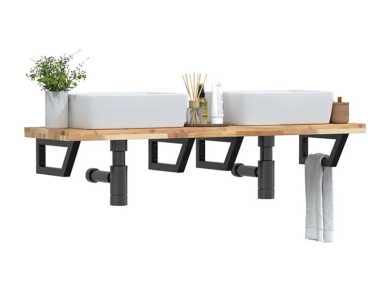 Meuble sous vasque murale acier et bois massif d'acacia FR265913