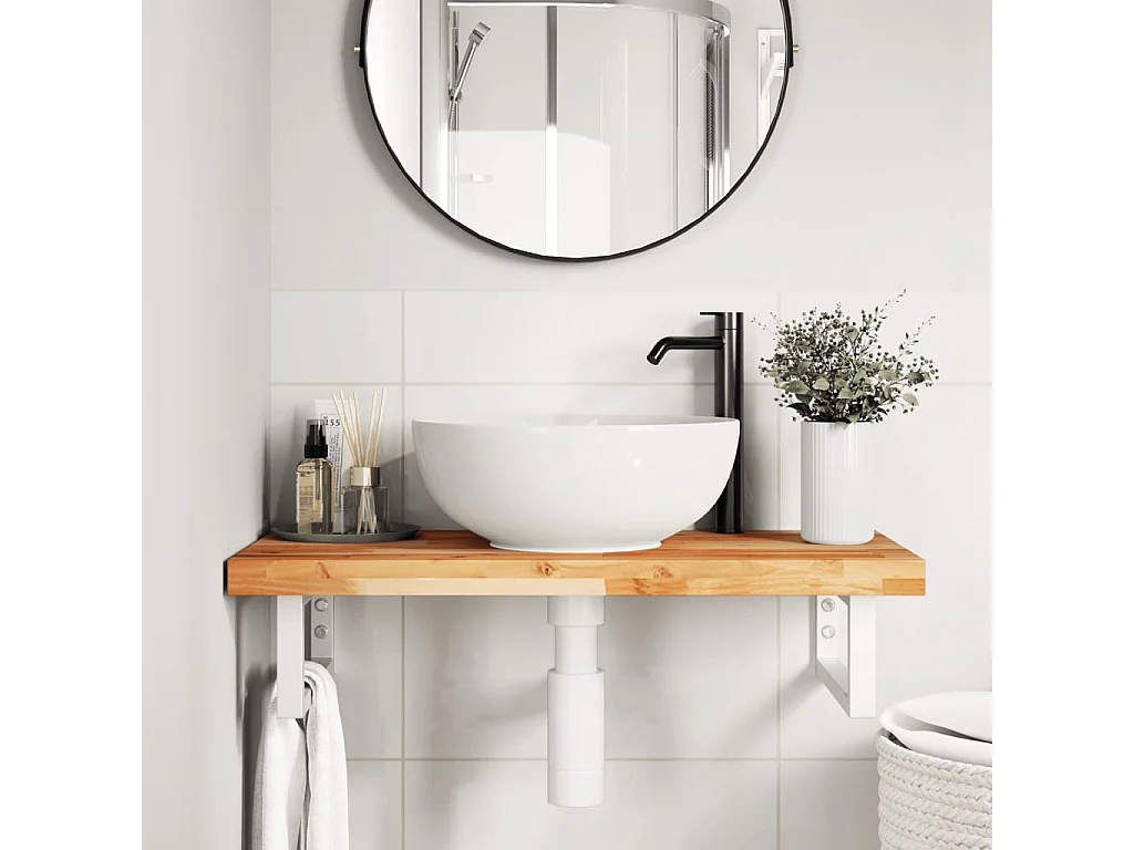 Meuble sous vasque murale acier et bois massif d'acacia FR902087