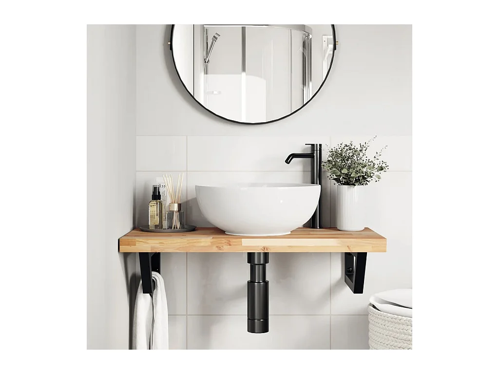 Meuble sous vasque murale acier et bois massif d'acacia FR260999