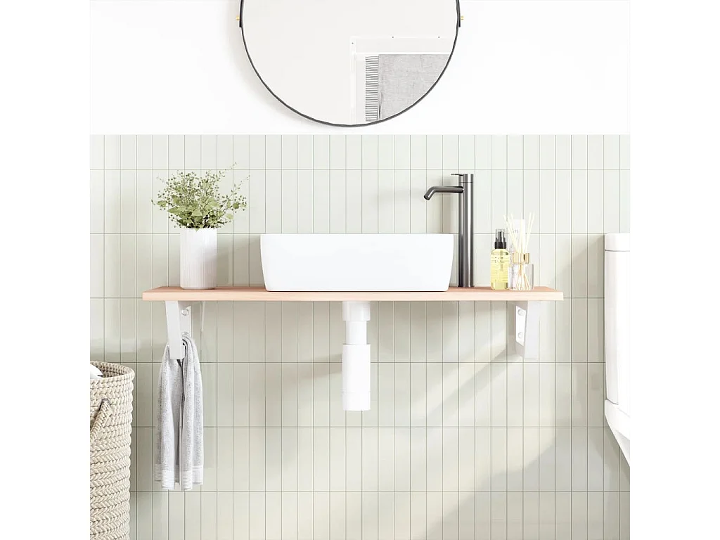 Meuble sous vasque murale acier et bois de chêne massif FR739751