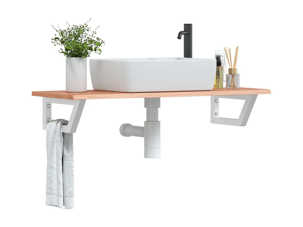 Prateleira de parede p/ lavatório aço/madeira carvalho maciça PT931785