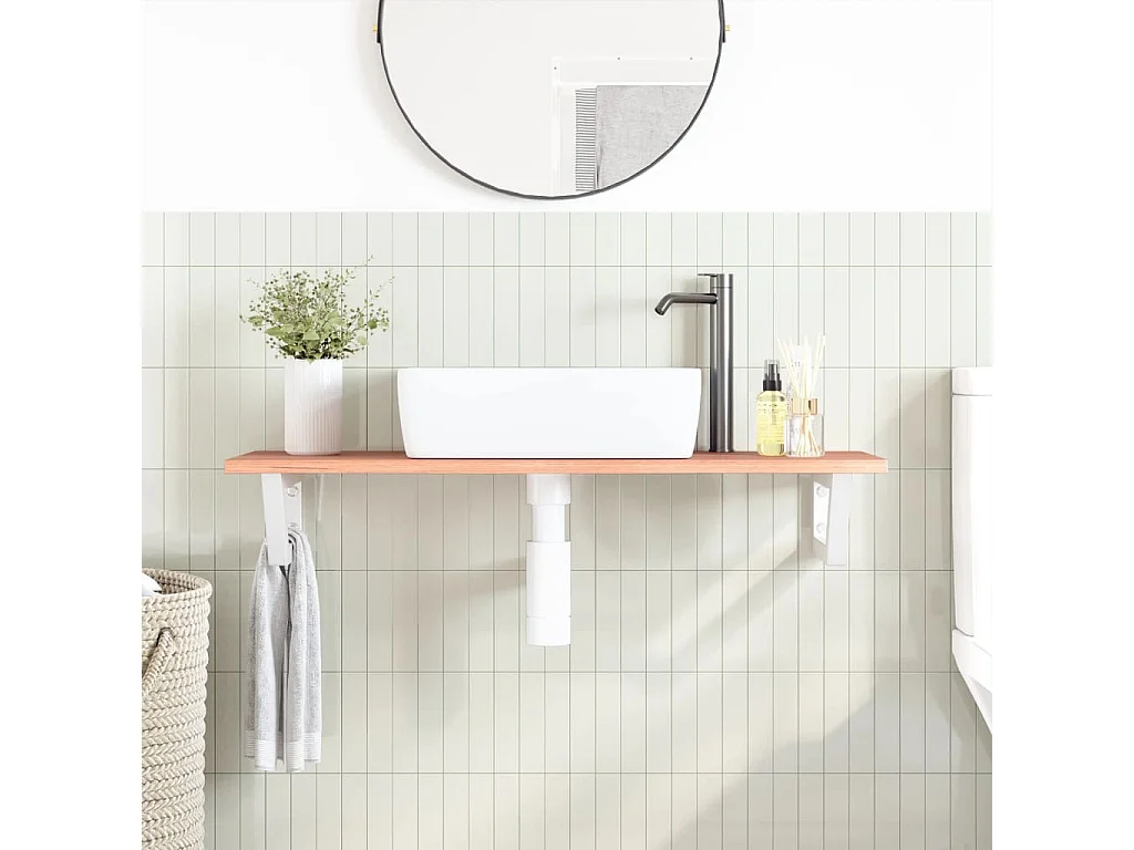 Meuble sous vasque murale acier et bois de chêne massif FR583245