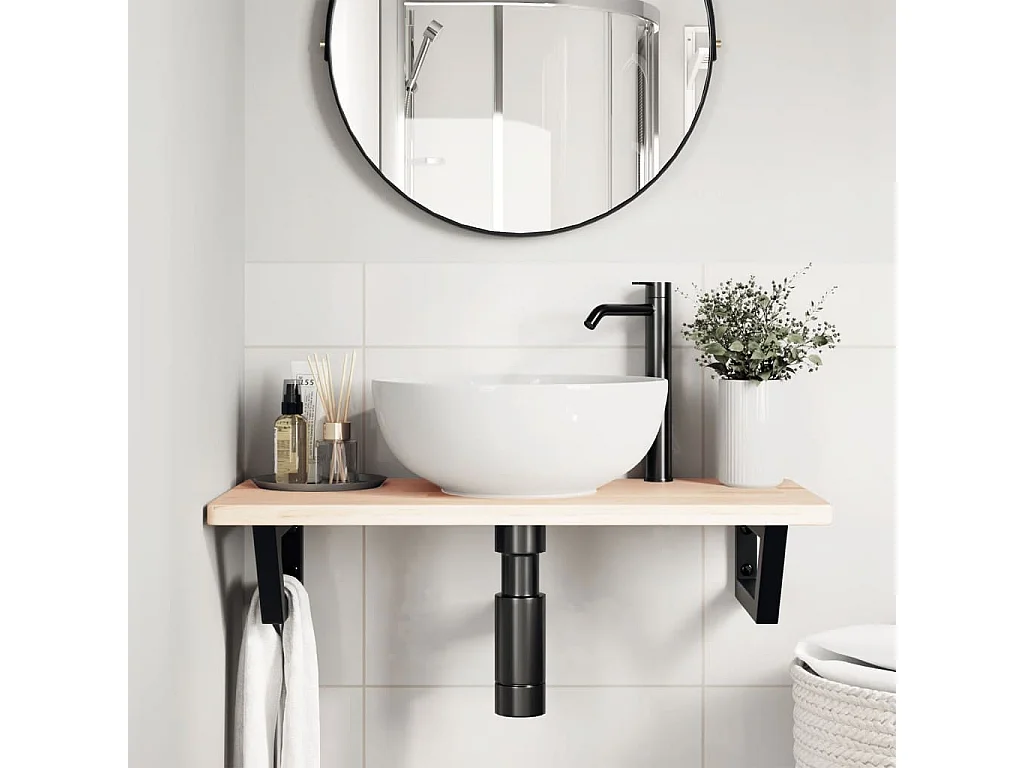 Meuble sous vasque murale acier et bois de chêne massif FR453922