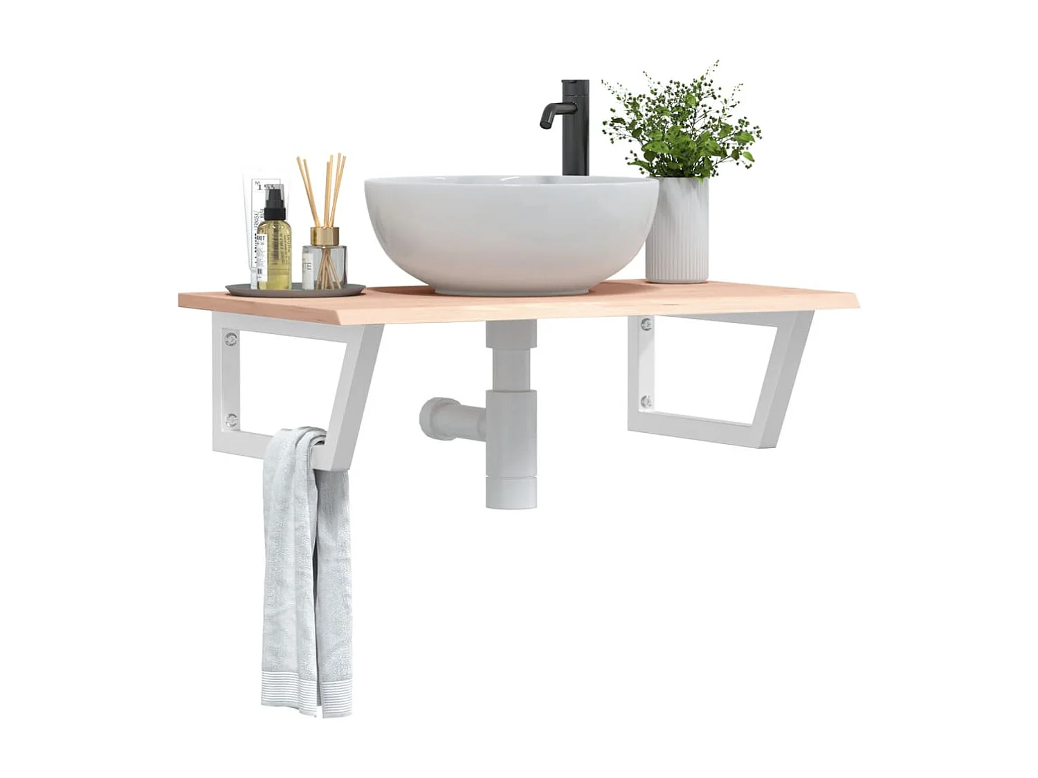 Meuble sous vasque murale acier et bois de chêne massif FR286957