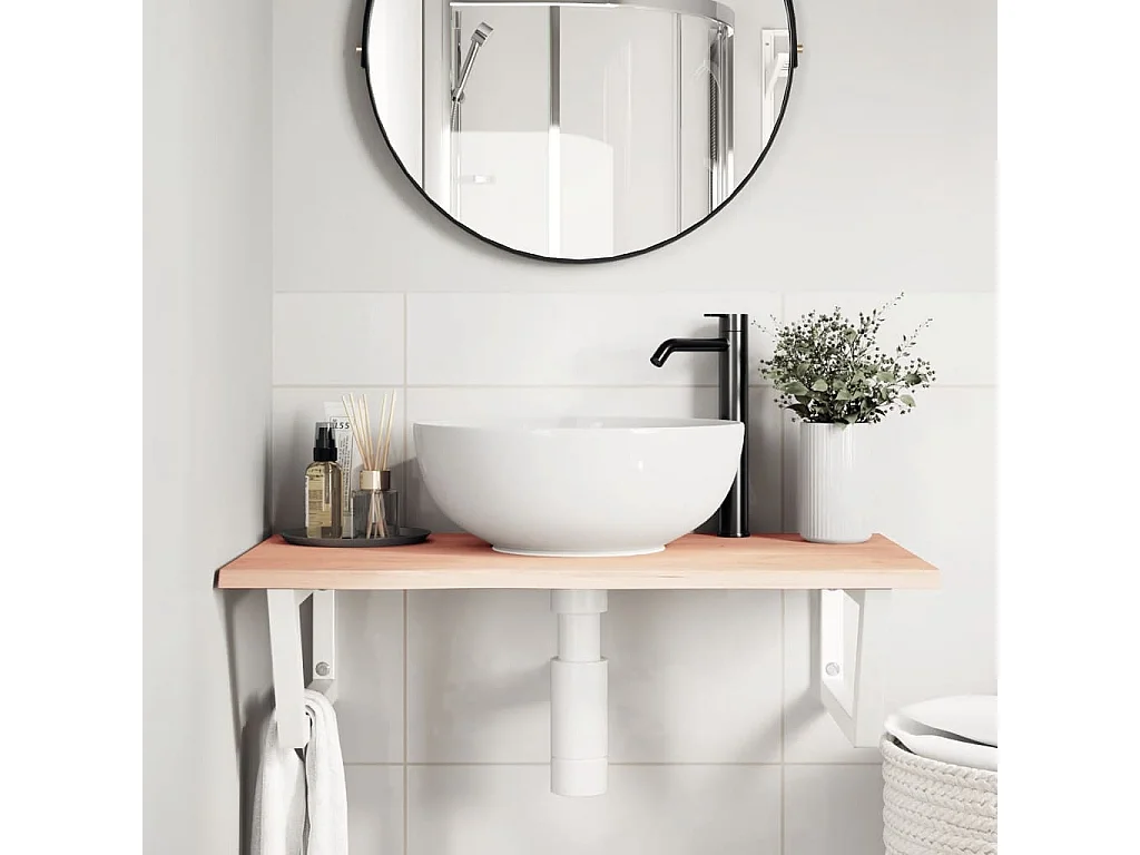 Meuble sous vasque murale acier et bois de chêne massif FR286957