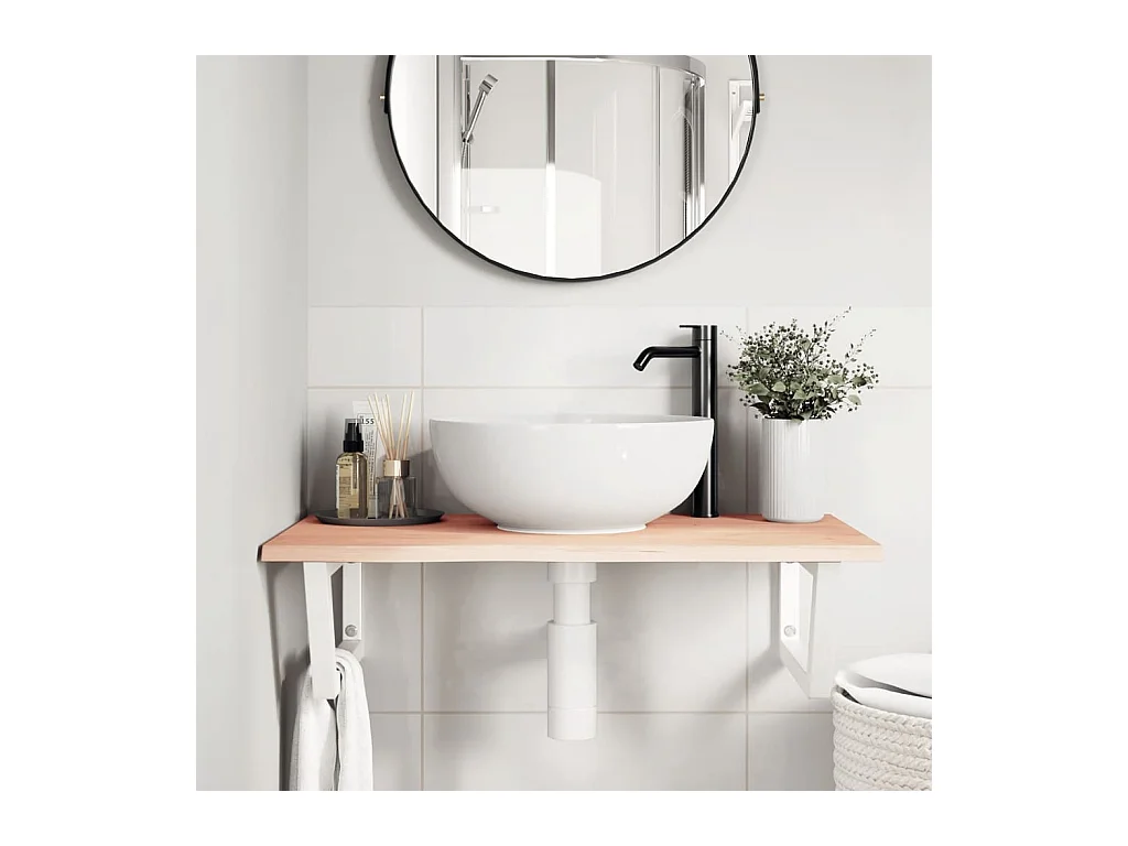 Badkamer wandschap staal en massief eikenhout BE754679