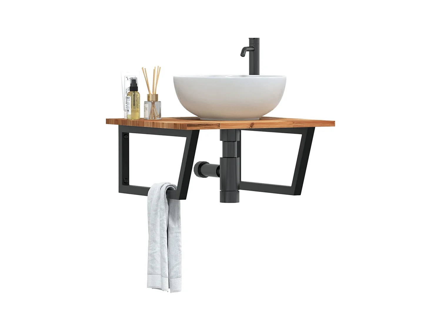 Meuble sous vasque murale acier et bois massif d'acacia FR749305