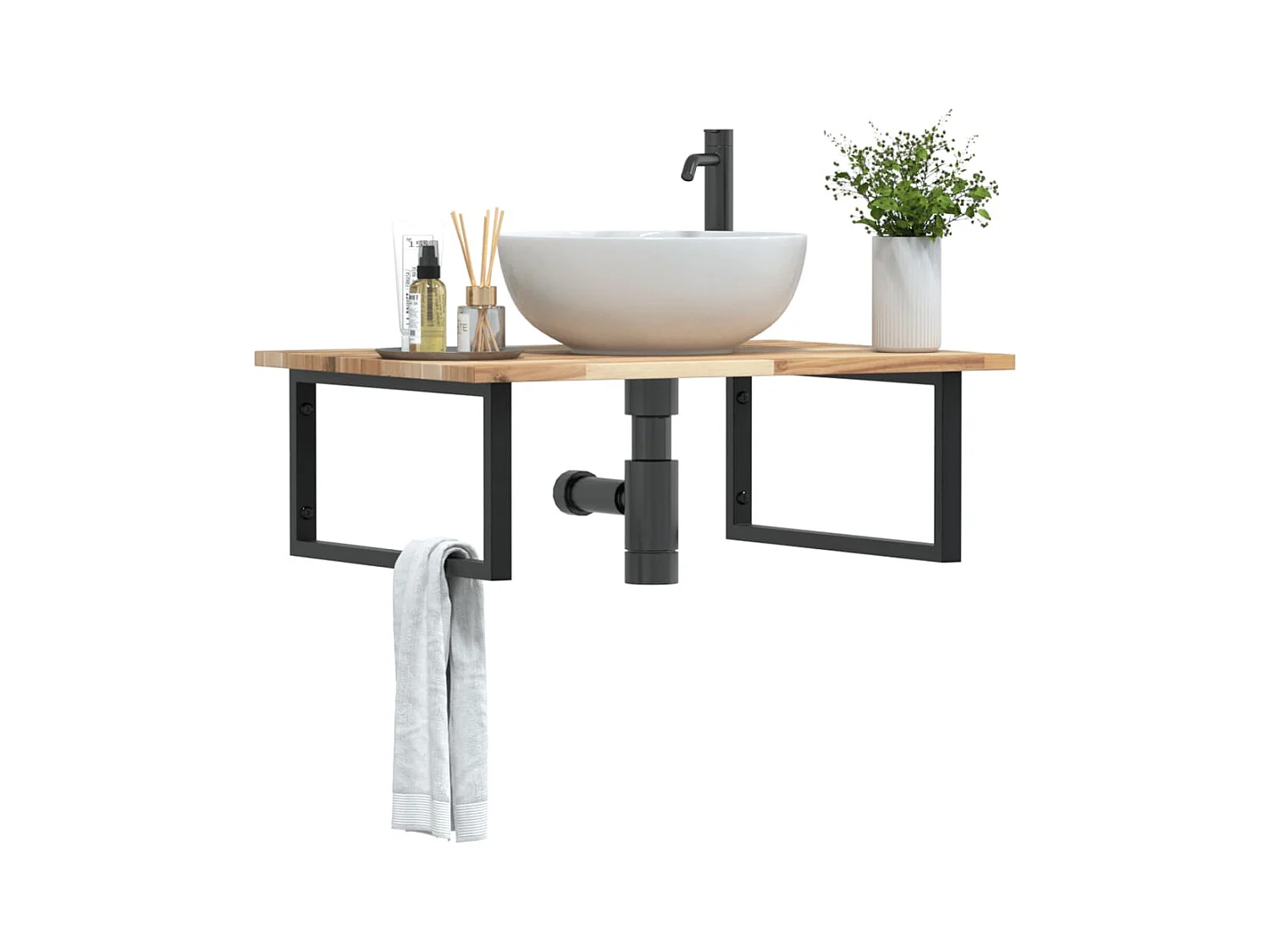 Estante de lavabo de pared acero y madera maciza de acacia ES959219