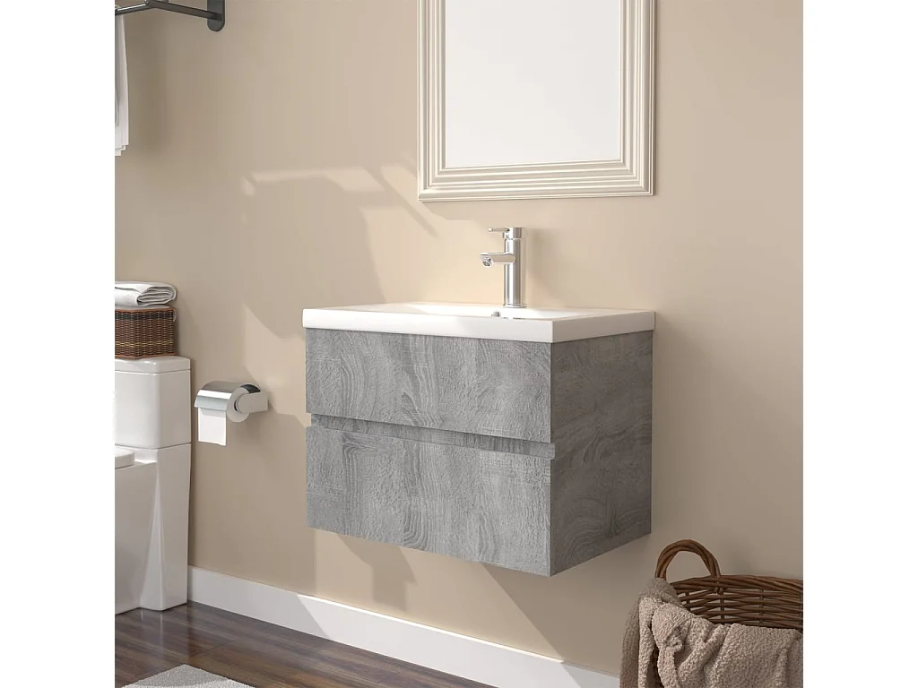 Meuble lavabo + Vasque intégré Sonoma gris Bois d'ingénierie FR916051