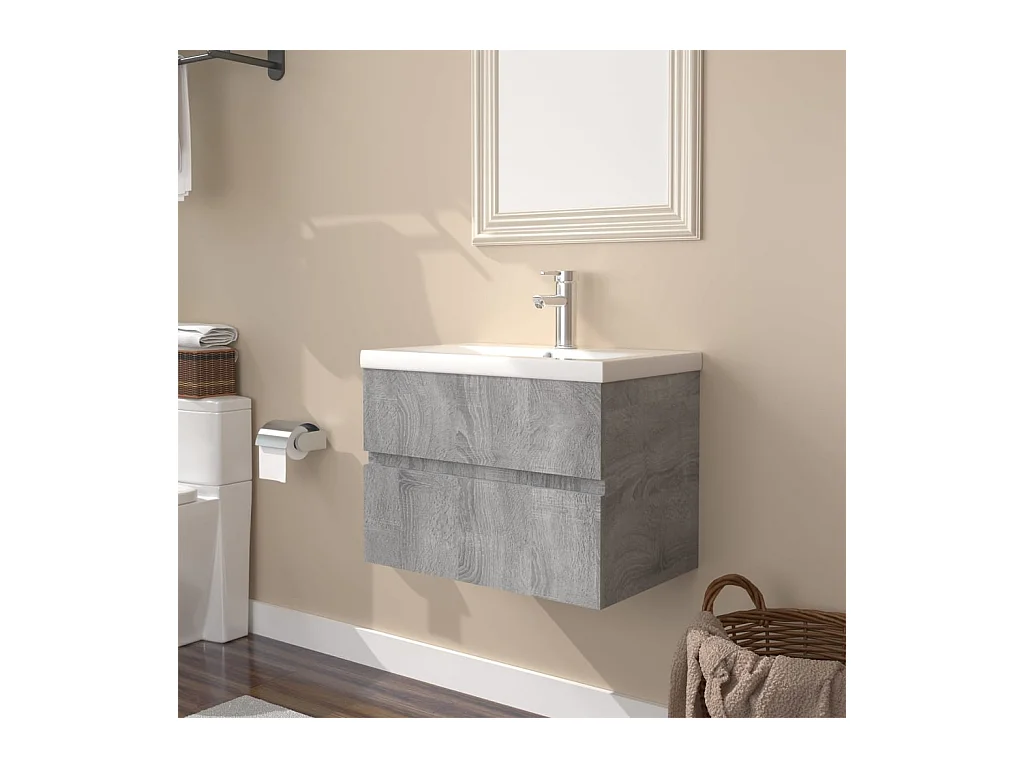 Meuble lavabo + Vasque intégré Sonoma gris Bois d'ingénierie FR916051