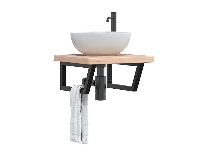 Meuble sous vasque murale acier et bois de chêne massif FR740092