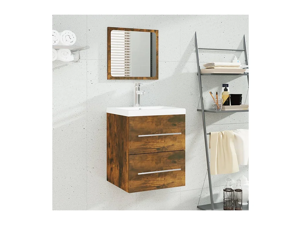 Meuble lavabo + Vasque intégré Chêne fumé Bois d'ingénierie FR573105