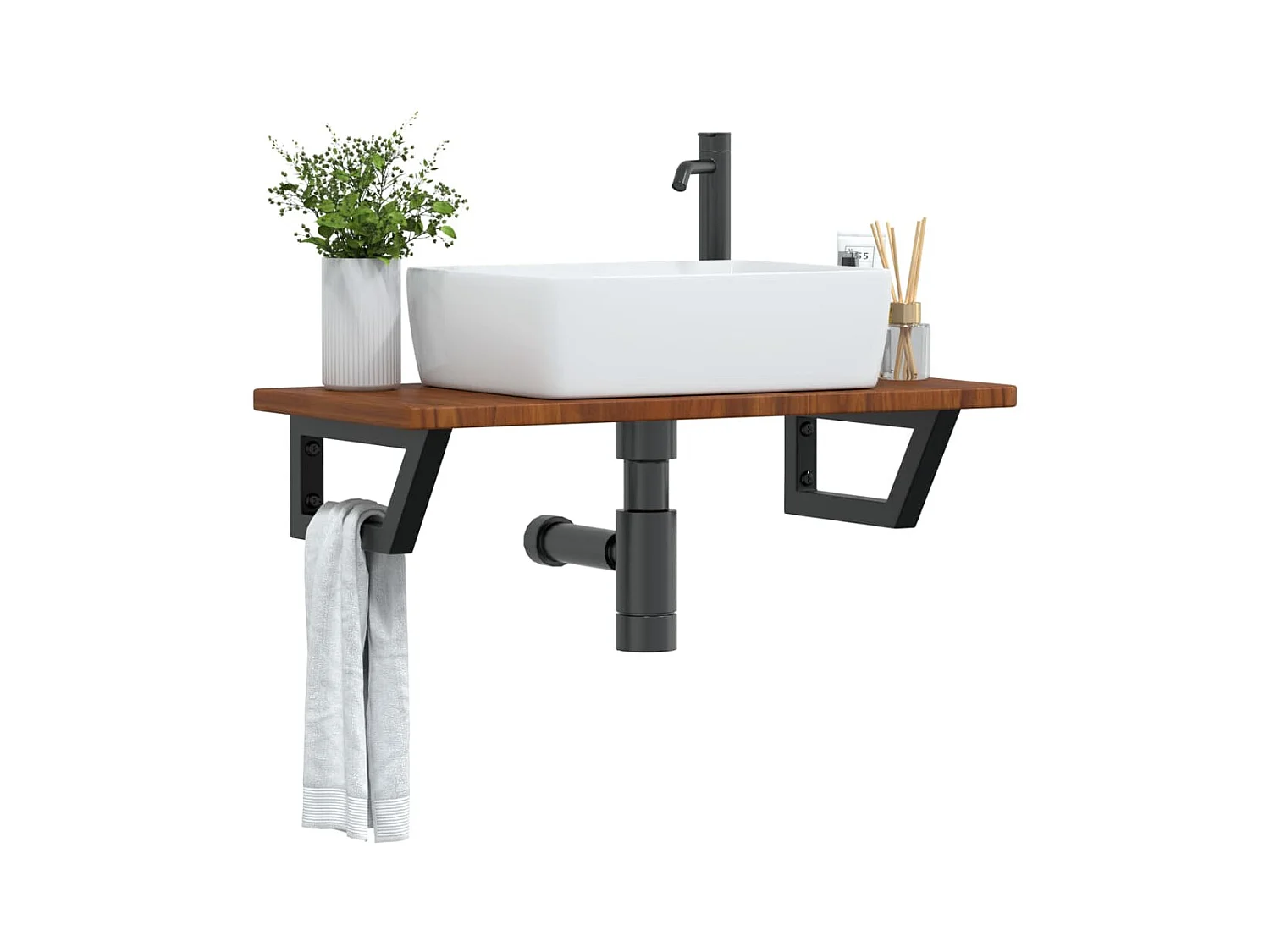 Meuble sous vasque murale acier et bois de chêne massif FR452413