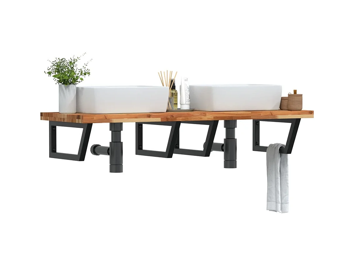 Meuble sous vasque murale acier et bois massif d'acacia FR582762