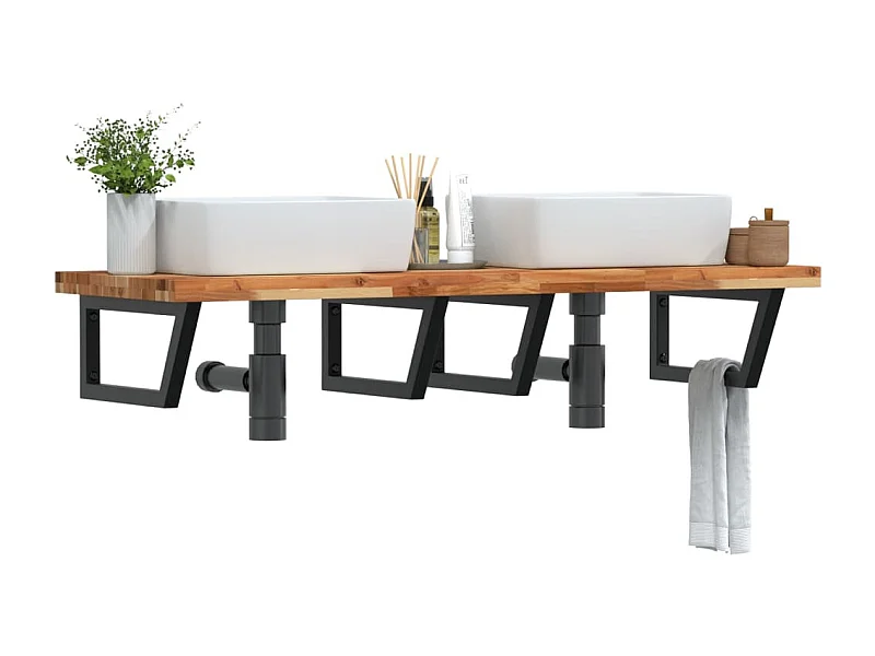 Meuble sous vasque murale acier et bois massif d'acacia FR582762