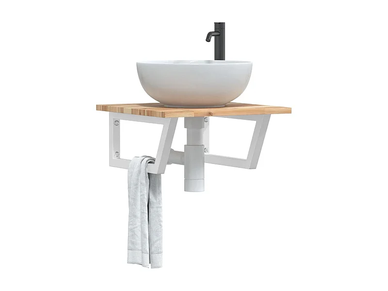 Meuble sous vasque murale acier et bois massif d'acacia FR773526