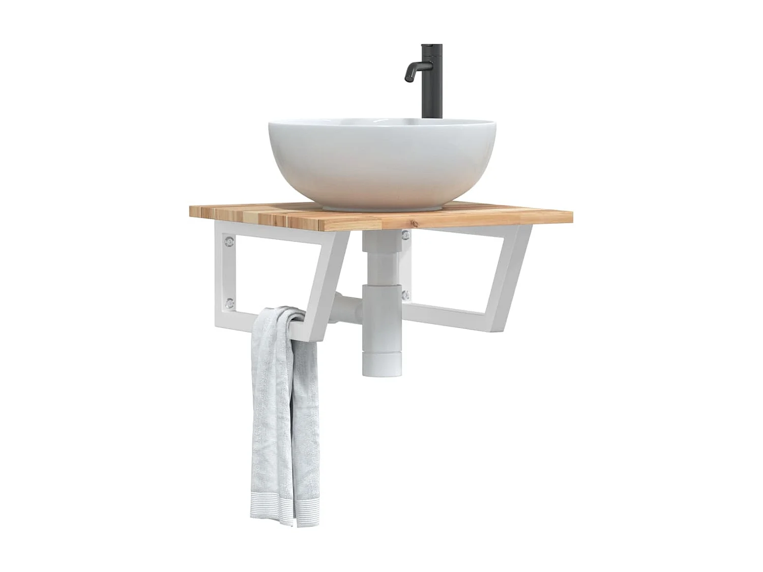 Meuble sous vasque murale acier et bois massif d'acacia FR773526