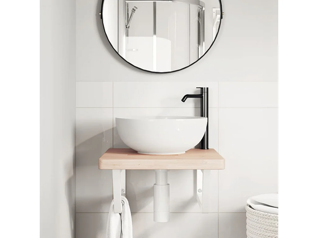 Meuble sous vasque murale acier et bois de chêne massif FR914918