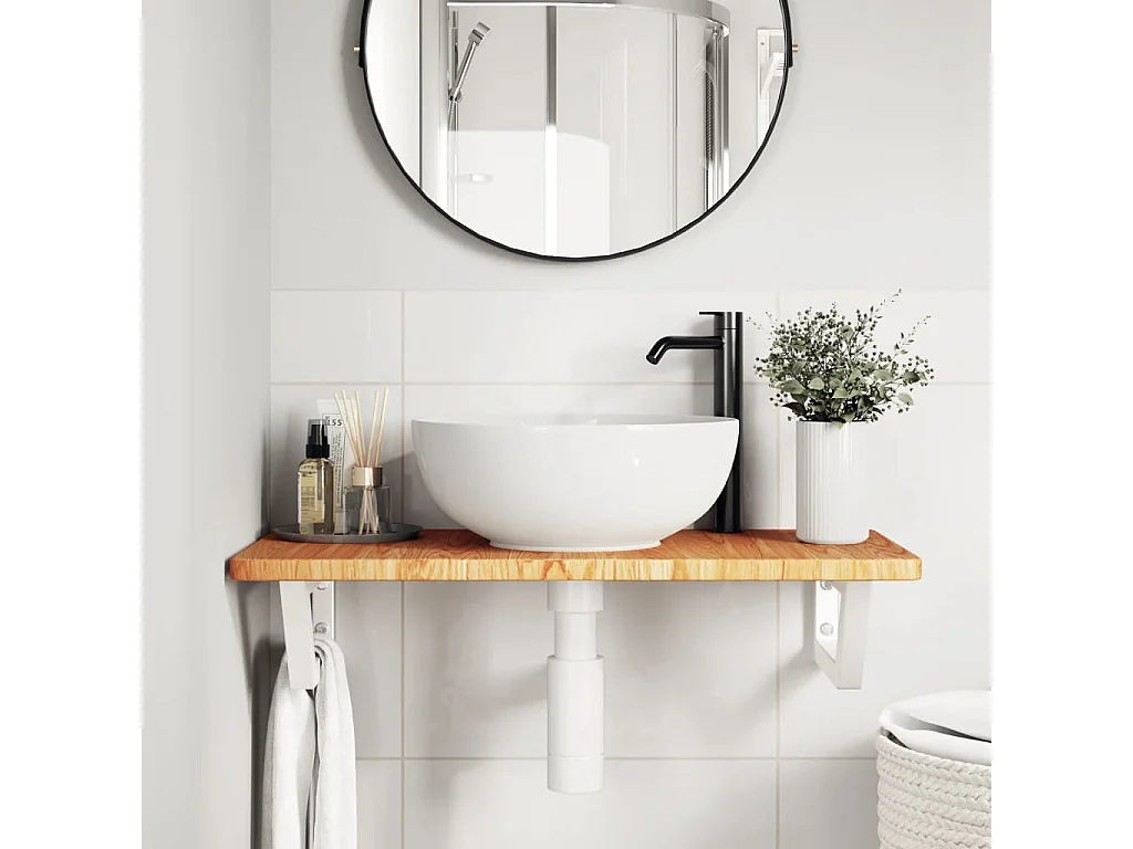 Meuble sous vasque murale acier et bois de chêne massif FR635482