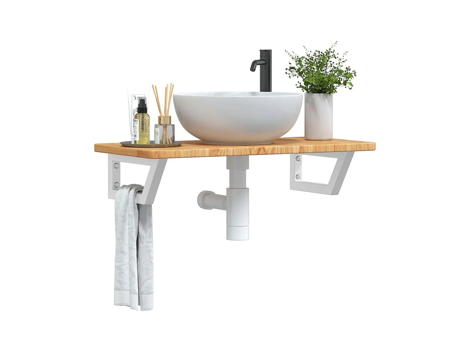 Estante de lavabo de pared de acero y madera maciza de roble ES283200