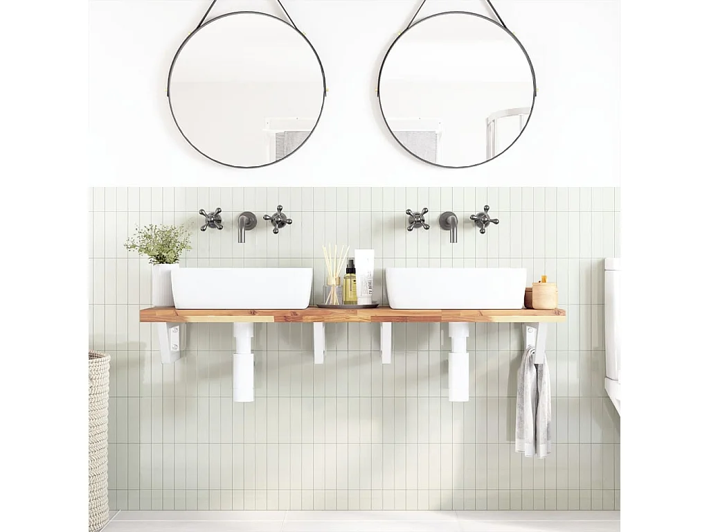 Meuble sous vasque murale acier et bois massif d'acacia FR231935