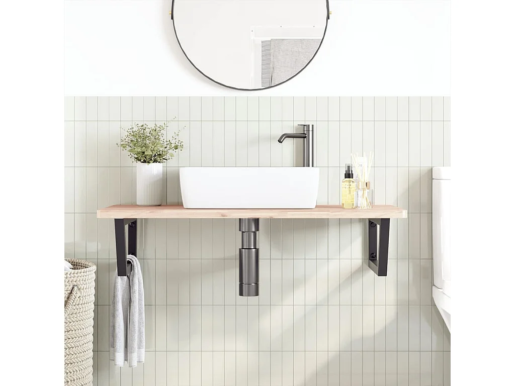 Badkamer wandschap staal en massief beukenhout BE772862