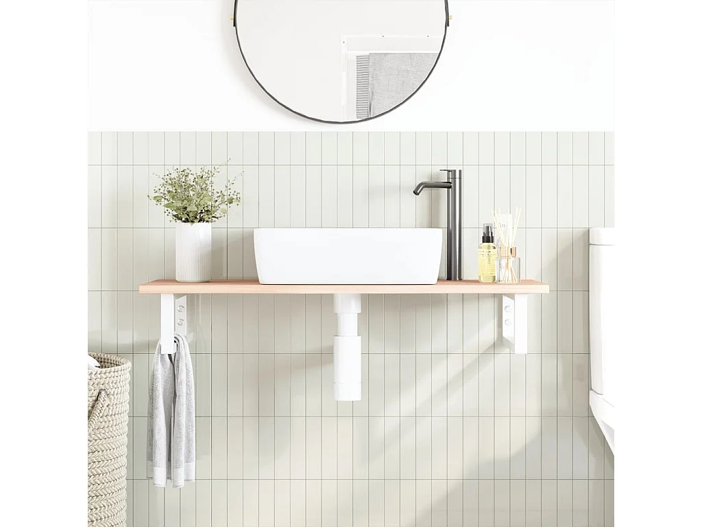 Estante de lavabo de pared de acero y madera maciza de roble ES780326