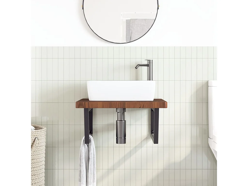 Meuble sous vasque murale acier et bois de chêne massif FR202607