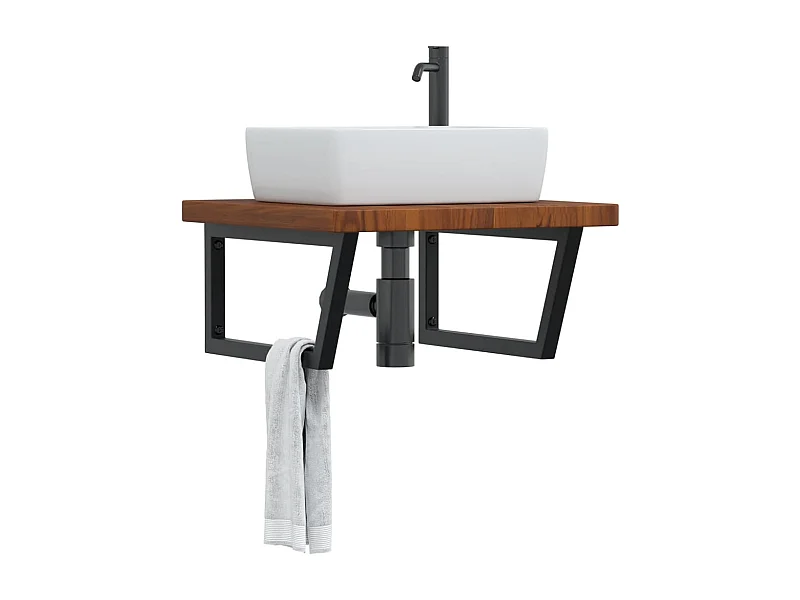 Meuble sous vasque murale acier et bois de chêne massif FR202607