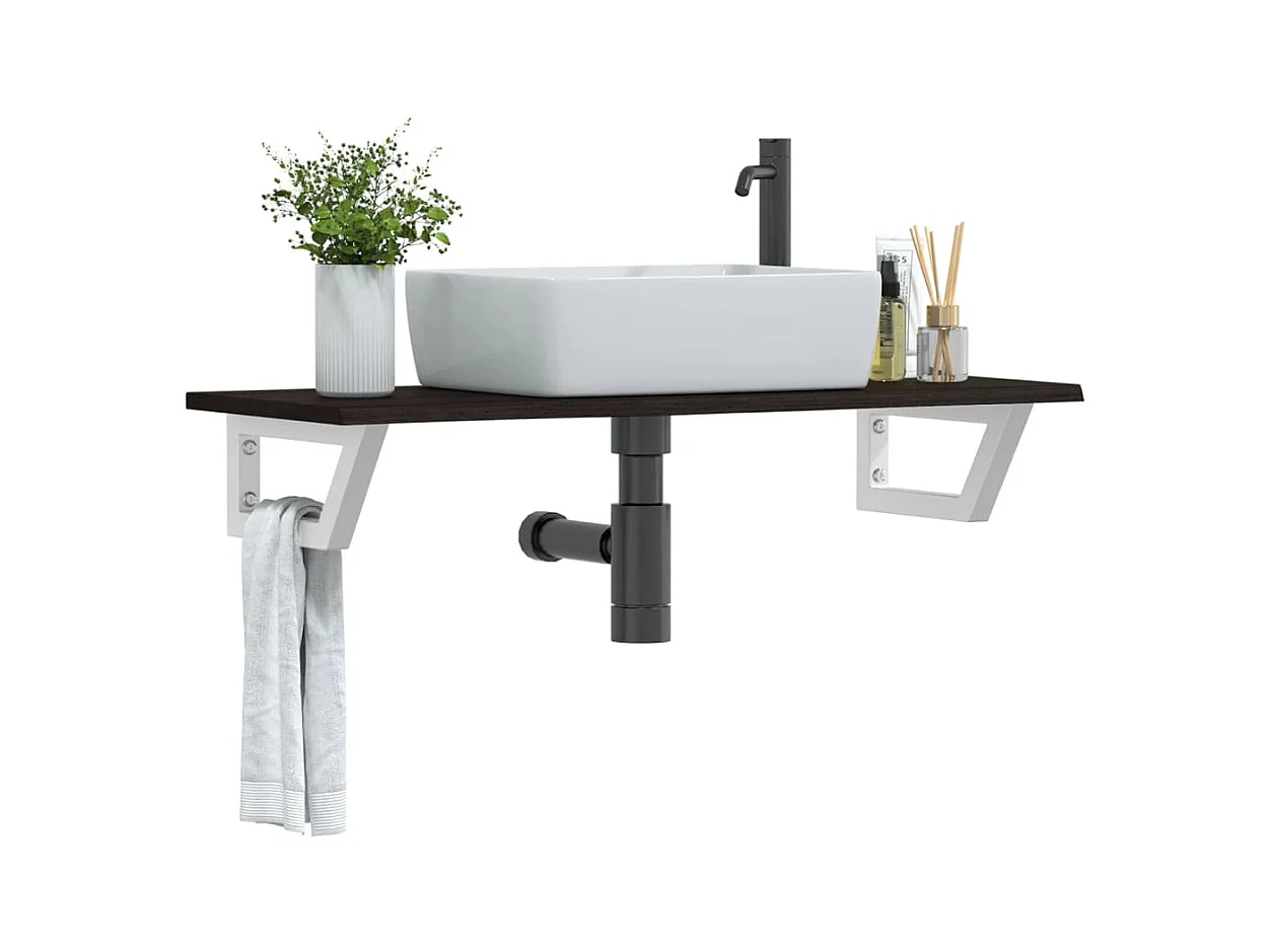 Meuble sous vasque murale acier et bois de chêne massif FR474059