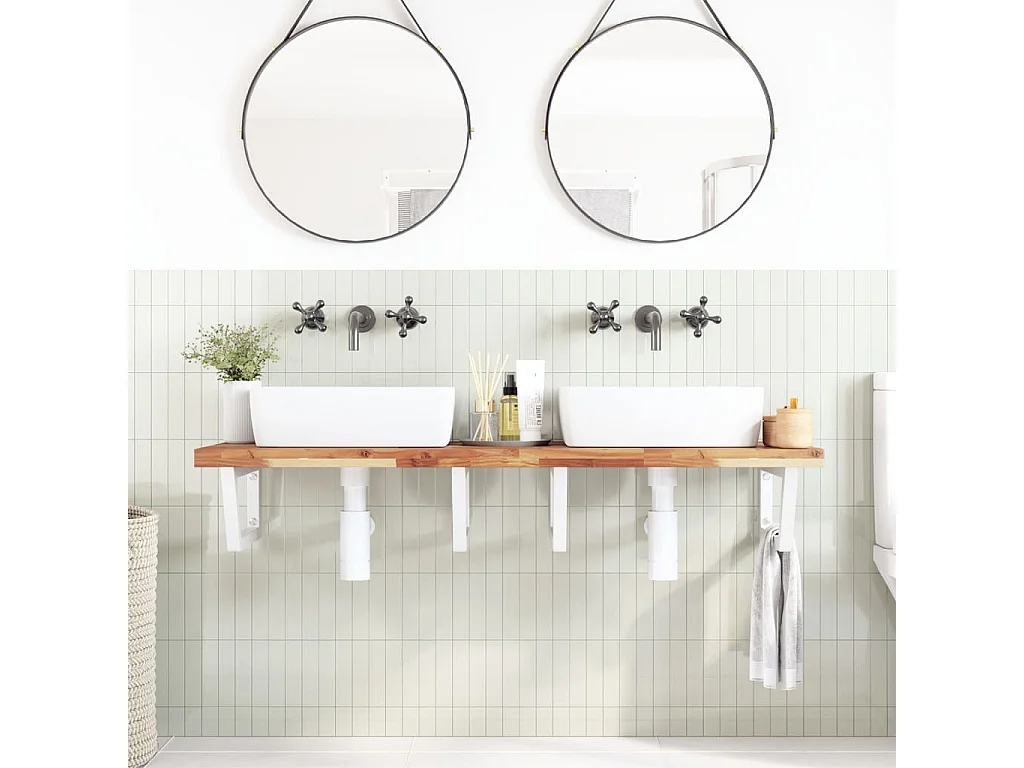 Meuble sous vasque murale acier et bois massif d'acacia FR444928