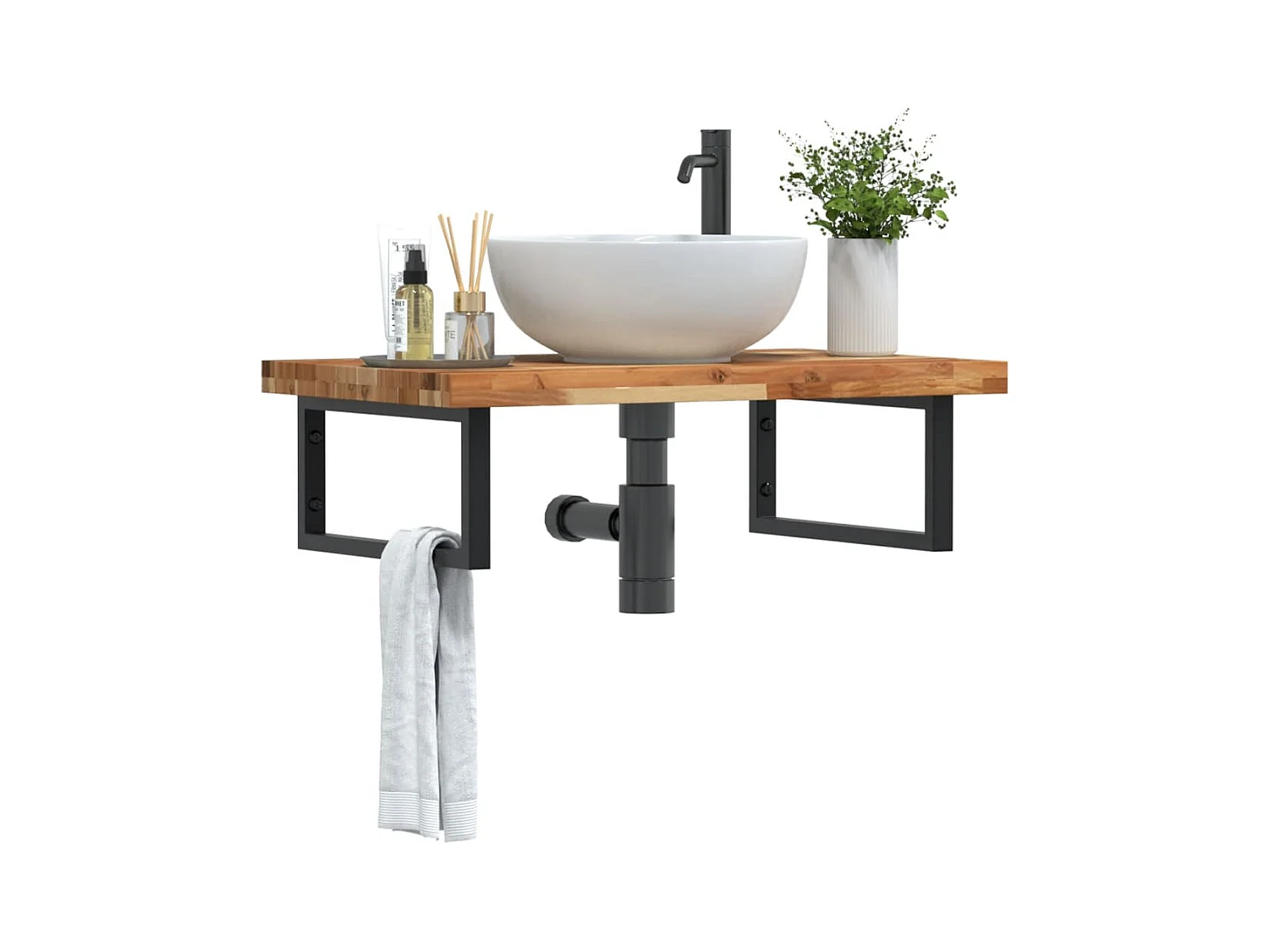 Meuble sous vasque murale acier et bois massif d'acacia FR282995