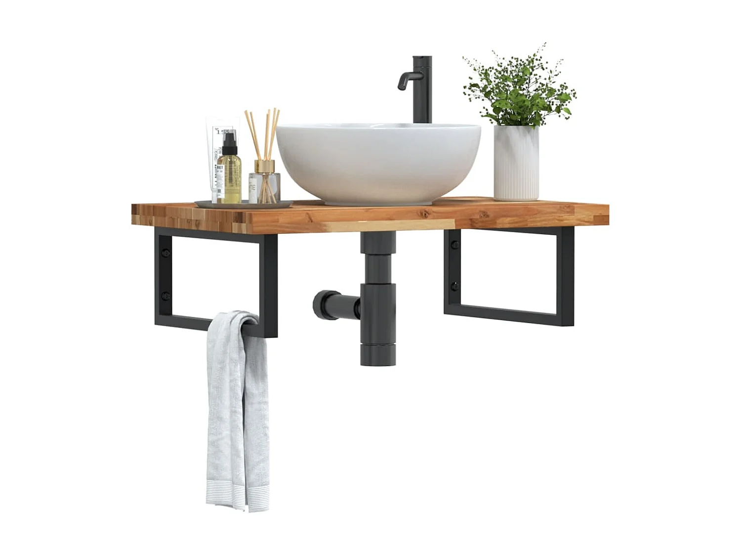 Meuble sous vasque murale acier et bois massif d'acacia FR282995