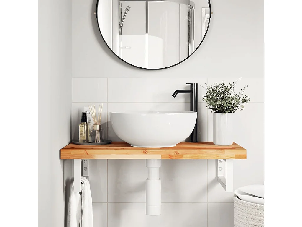 Meuble sous vasque murale acier et bois massif d'acacia FR952321