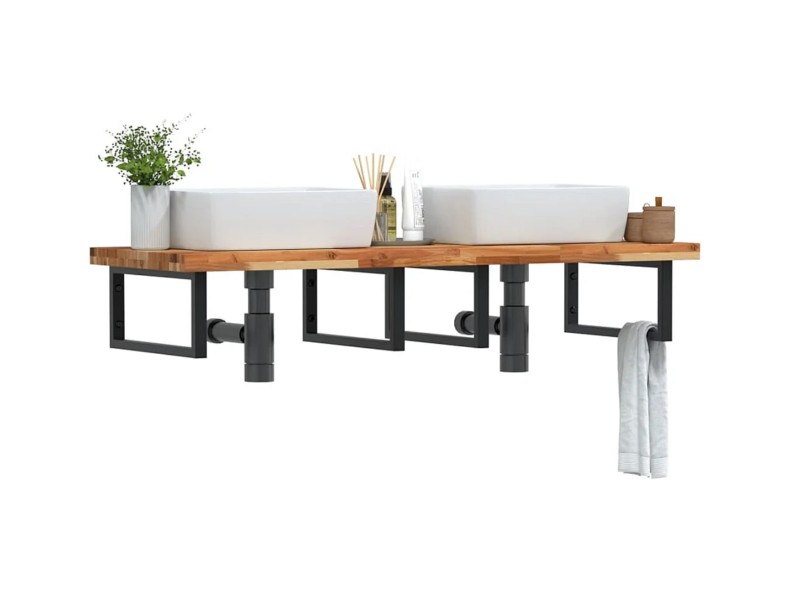Estante de lavabo de pared acero y madera maciza de acacia ES994999