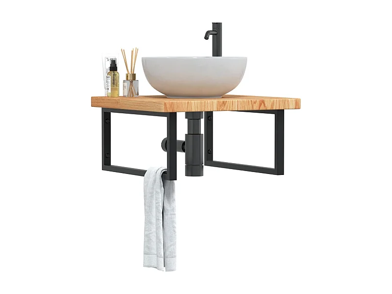 Meuble sous vasque murale acier et bois de chêne massif FR999945