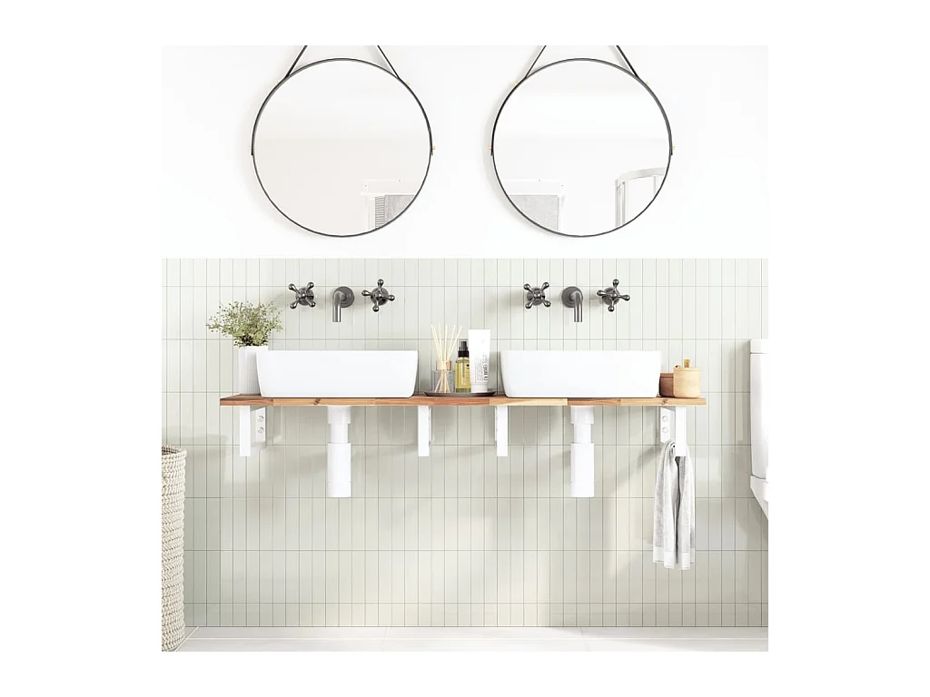 Meuble sous vasque murale acier et bois massif d'acacia FR580276