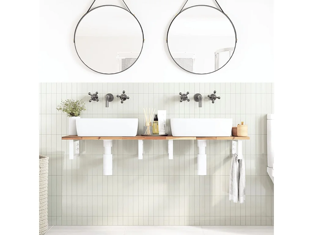 Meuble sous vasque murale acier et bois massif d'acacia FR580276