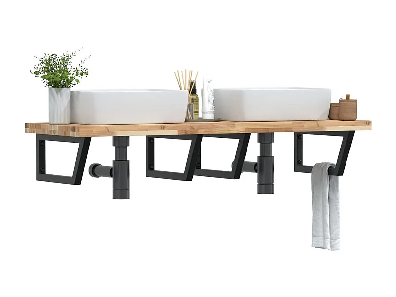 Meuble sous vasque murale acier et bois massif d'acacia FR745586