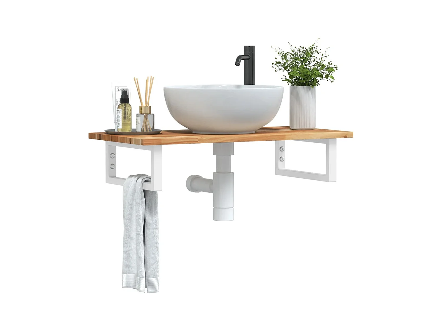 Meuble sous vasque murale acier et bois massif d'acacia FR332831